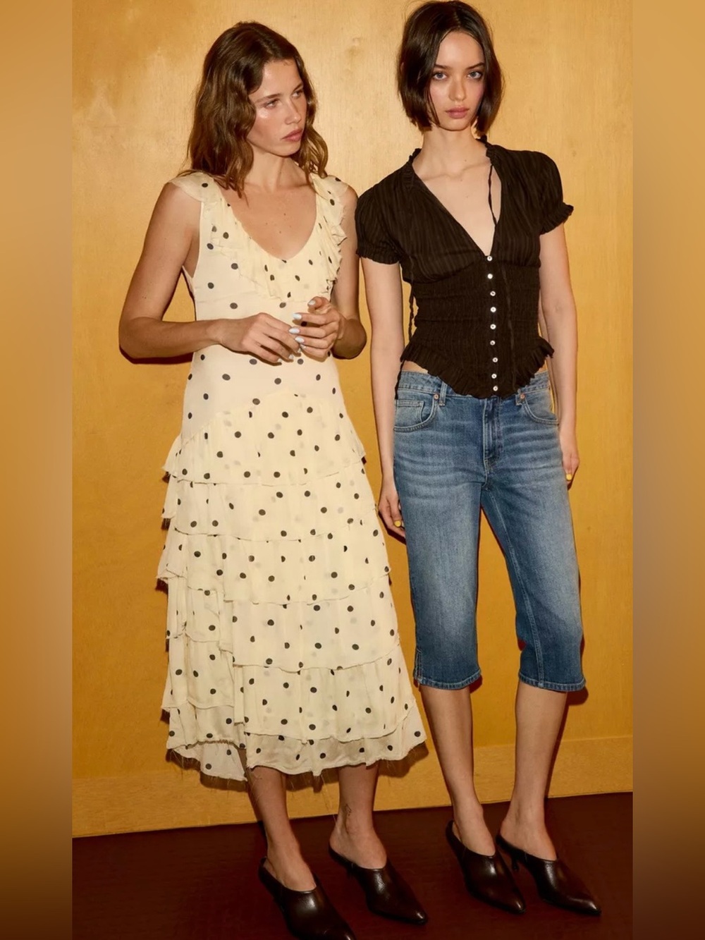 NWT ZARA Cream Polka Dot Tiered Midi Dress Large